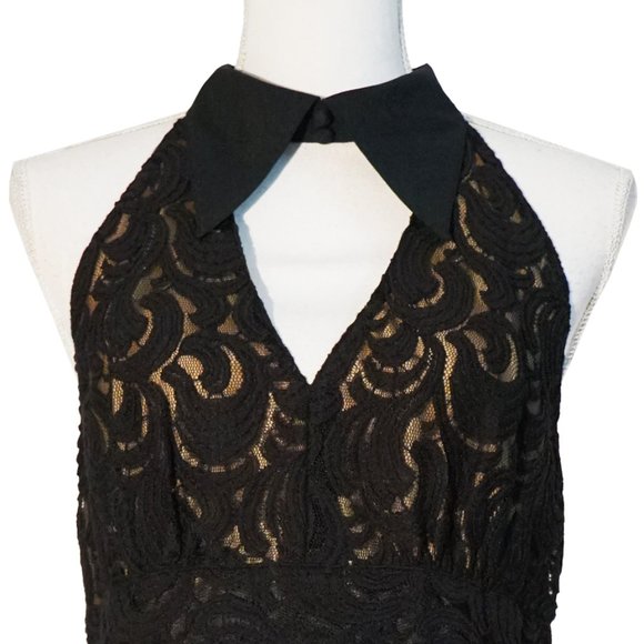 Anna Sui for Target Black Lace Halter Dress Gold/Nude Underlay & Playboy Collar - Picture 5 of 10